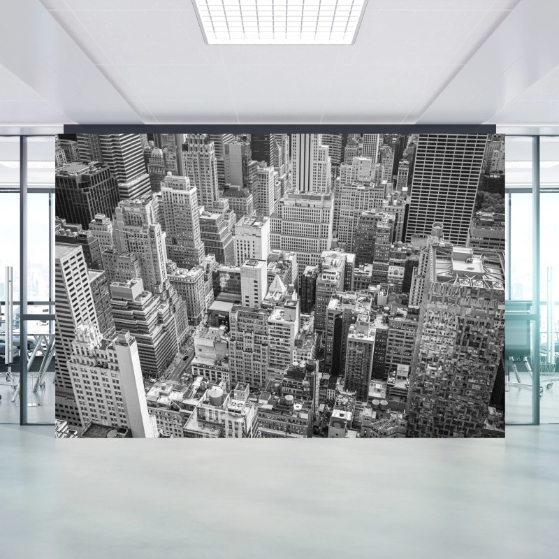 Carta da parati panorama urbano dall'alto in bianco e nero