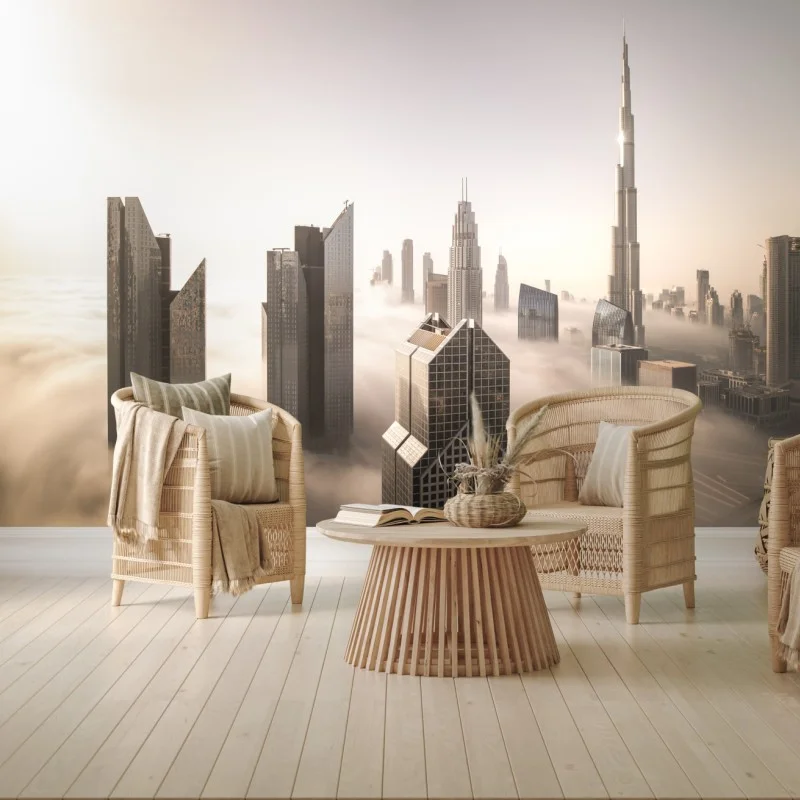 Carta da parati città tra le nuvole: skyline di Dubai invernale