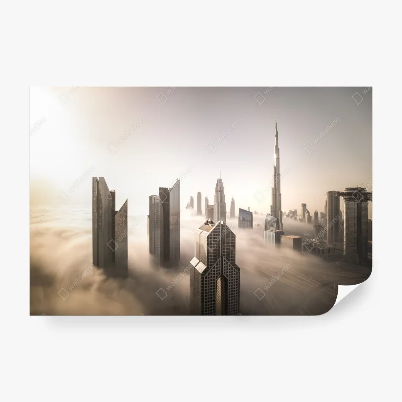 Carta da parati città tra le nuvole: skyline di Dubai invernale
