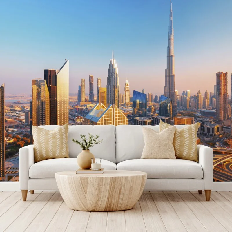 Carta da parati orizzonte dorato di Dubai