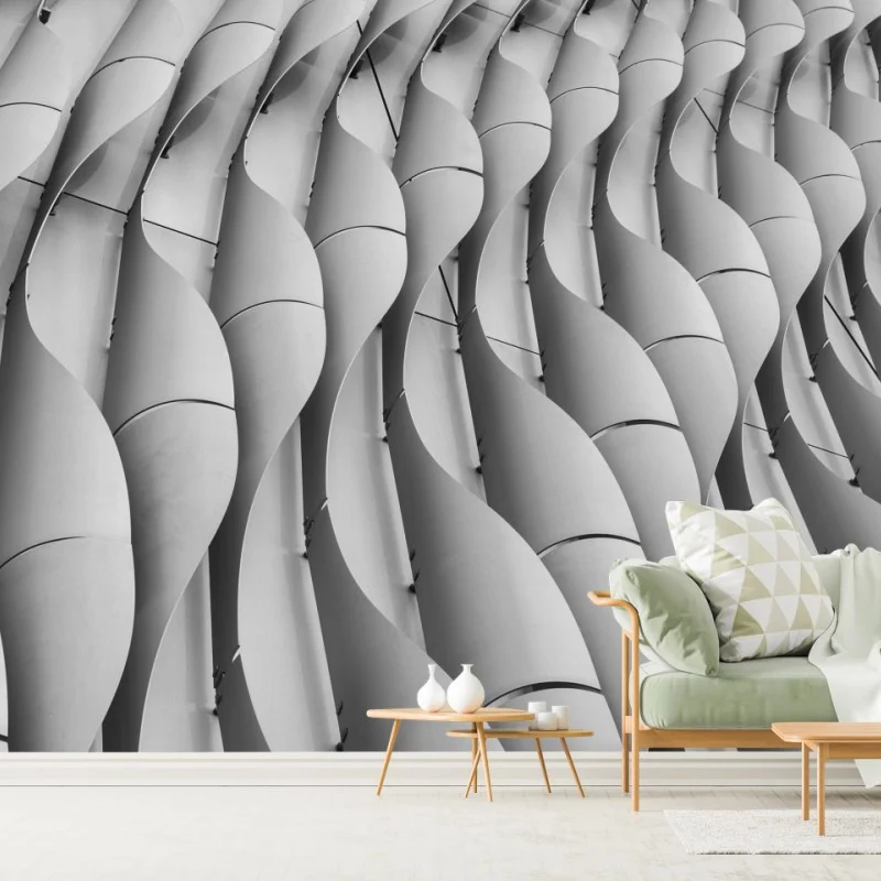 Carta da parati motivi ondulati di facciata: eleganza architettonica astratta