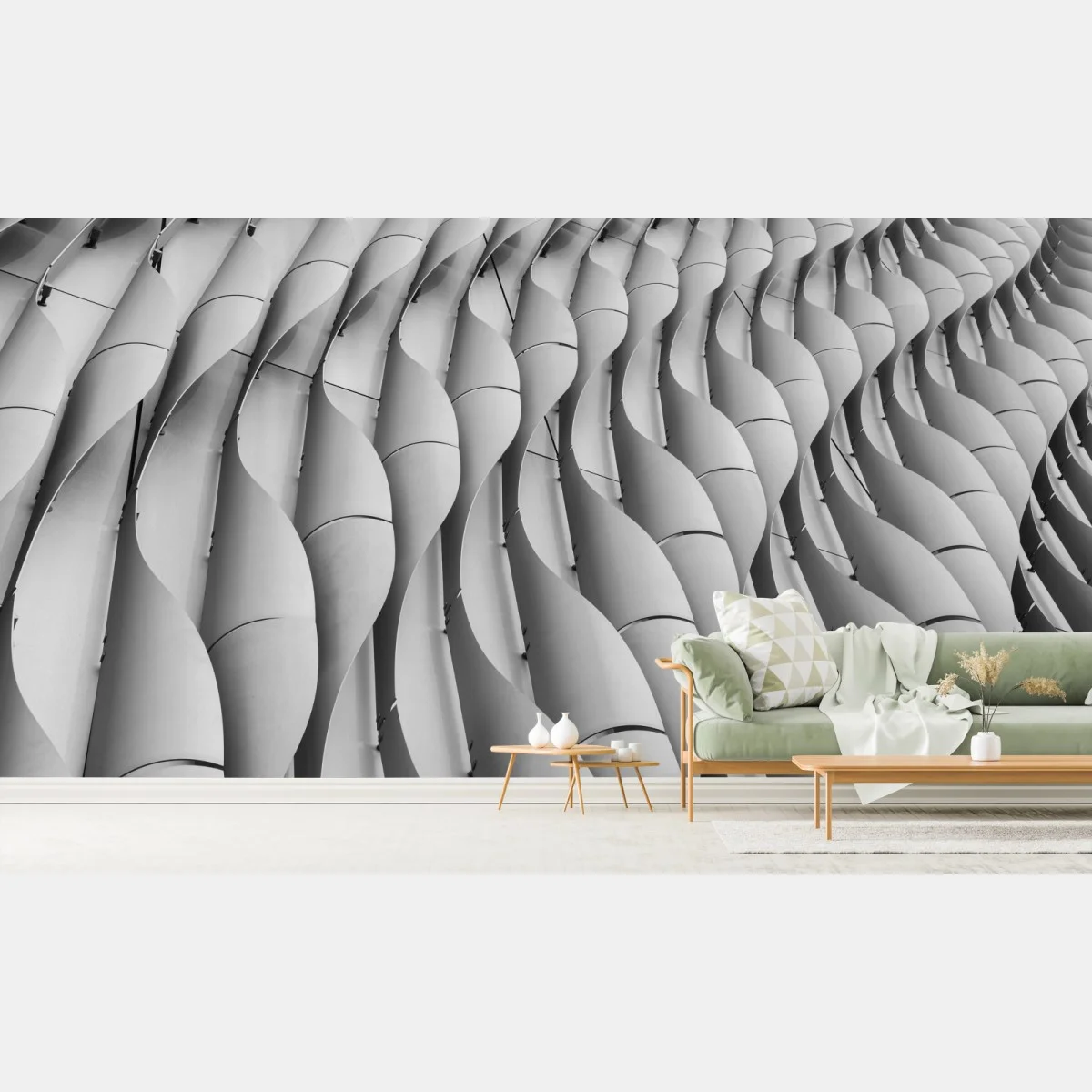 Carta da parati motivi ondulati di facciata: eleganza architettonica astratta • Wallissimo® Carta da parati motivi ondulati di facciata: eleganza architettonica astratta • Wallissimo®