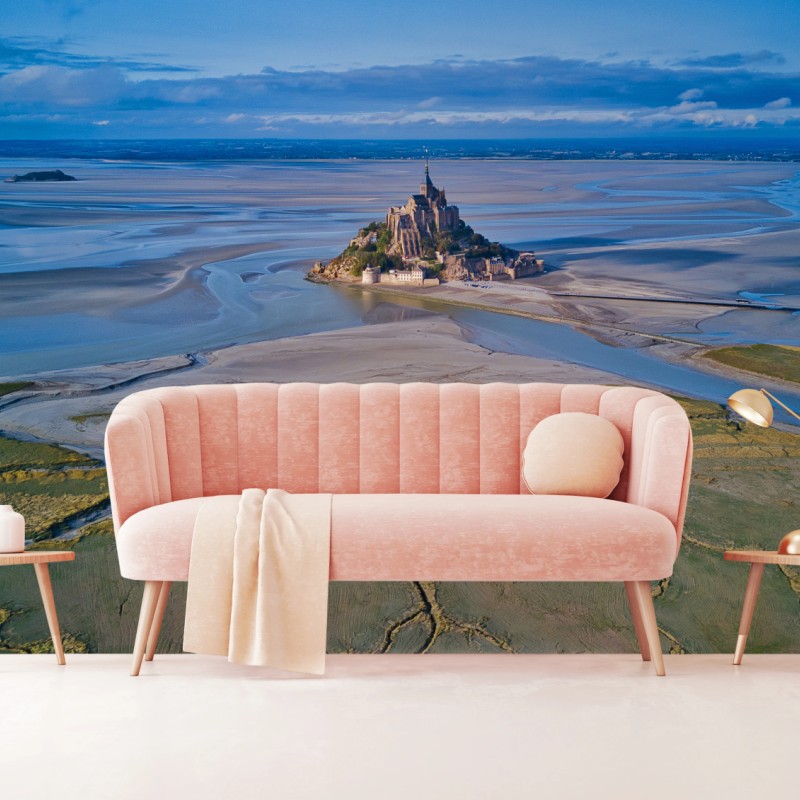 Carta da parati panorama aereo di Mont Saint-Michel al tramonto