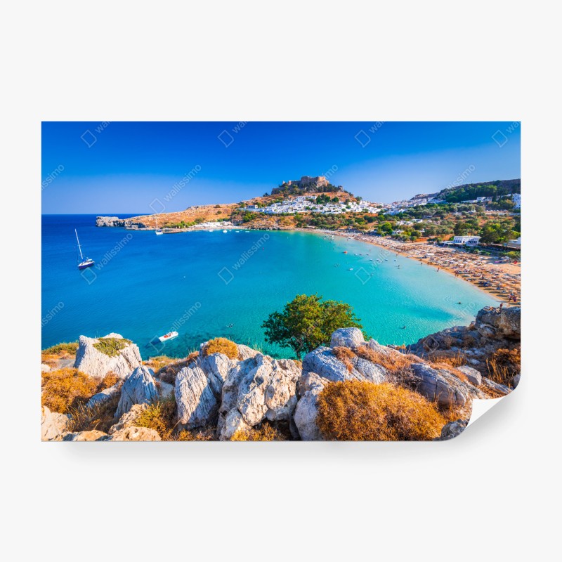 Carta da parati panorama di Lindos e baia turchese
