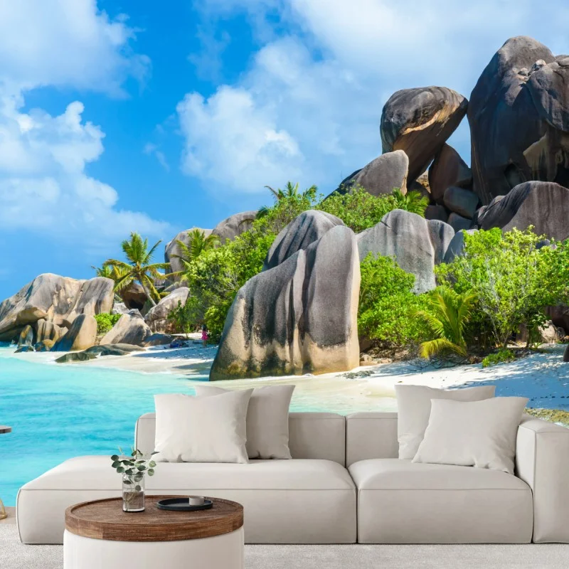 Carta da parati paesaggio paradisiaco a La Digue, Seychelles