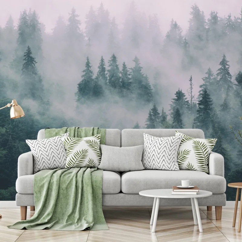 Carta da parati foresta avvolta nella nebbia • Wallissimo®