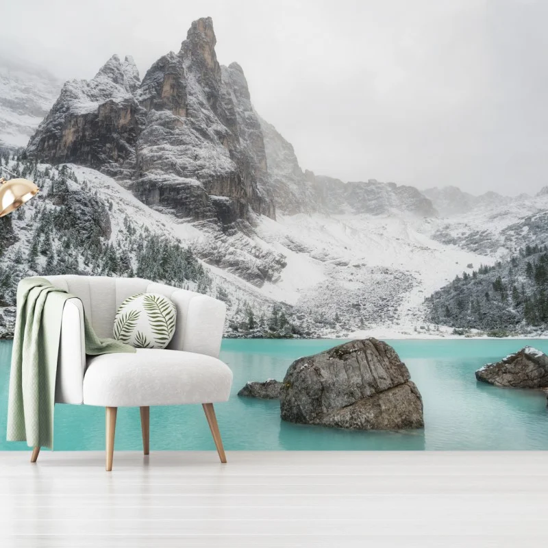 Carta da parati serenità alpina sul lago turchese