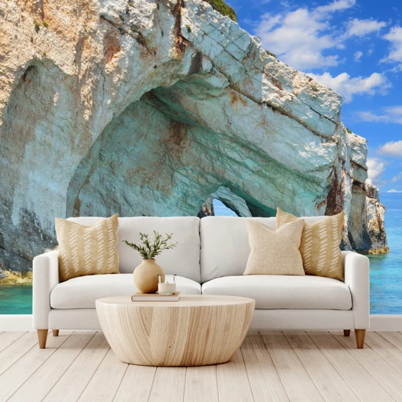 Carta da parati grotte blu di Zakynthos: arco roccioso sul mare