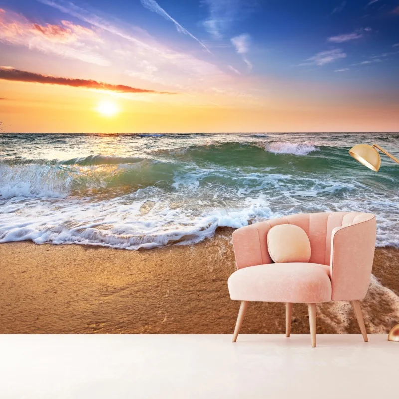 Carta da parati tramonto dorato sul mare