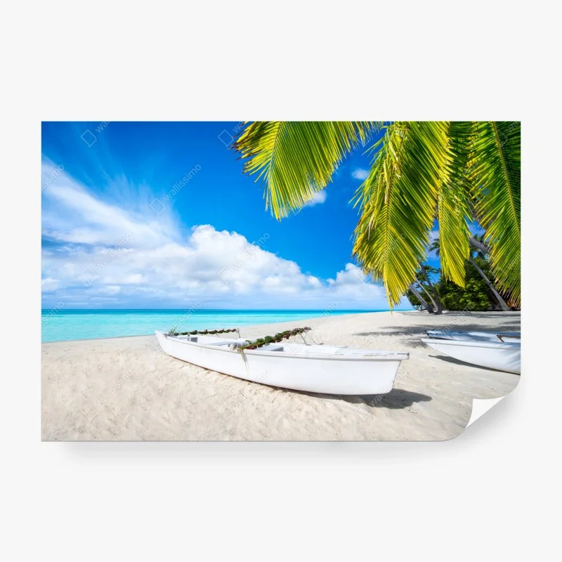 Carta da parati paesaggio tropicale con barca sulla spiaggia