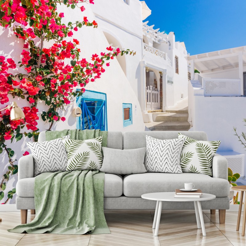 Carta da parati angolo fiorito di Santorini
