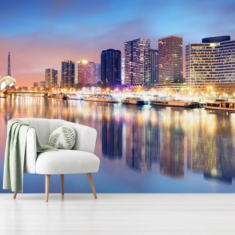 Carta da parati tramonto e riflessi sul fiume a Parigi con Torre Eiffel