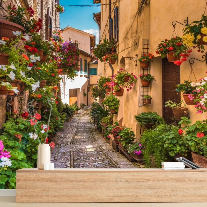 Carta da parati vicolo fiorito in Umbria