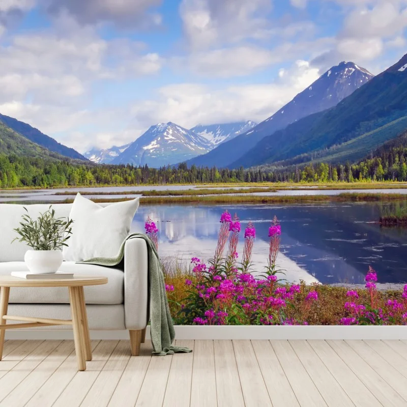 Carta da parati lago Tern tra le montagne della penisola di Kenai