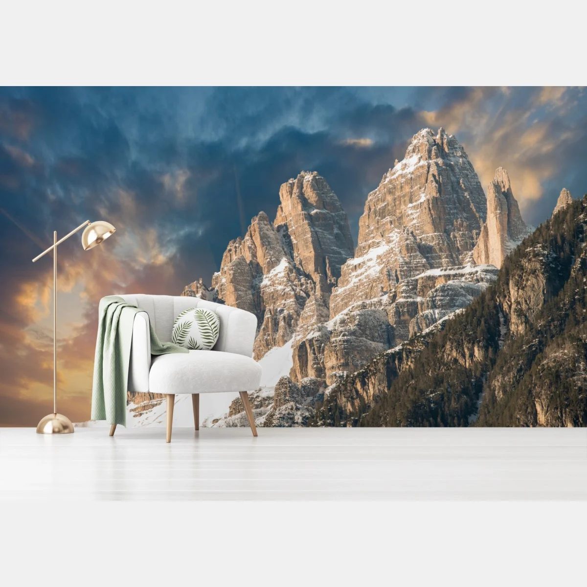 Carta da parati vista alpina delle Dolomiti al tramonto • Wallissimo® Carta da parati vista alpina delle Dolomiti al tramonto • Wallissimo®