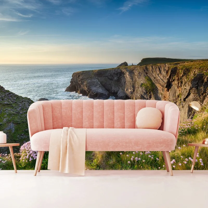 Carta da parati scogliera fiorita al tramonto