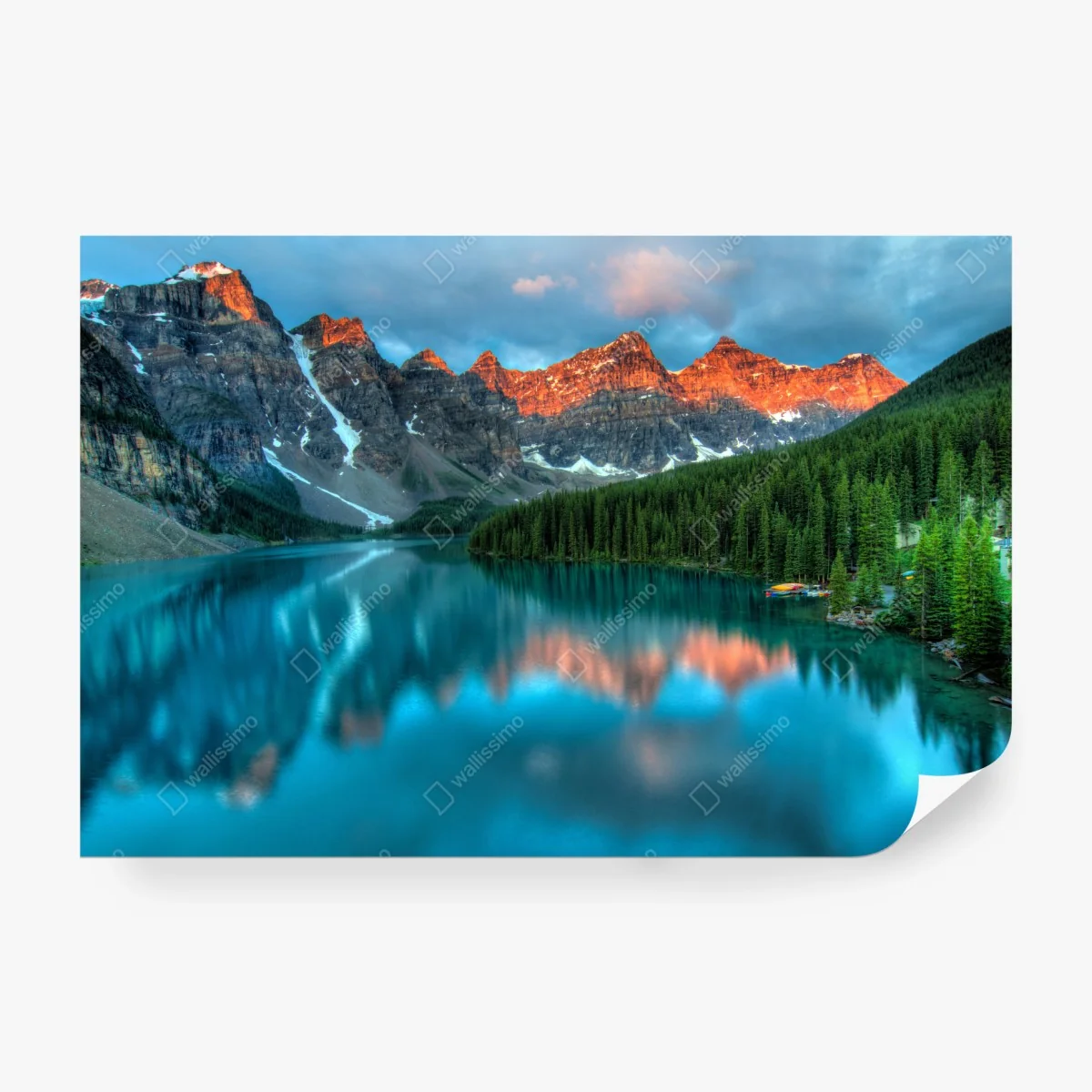 Carta da parati alba dorata a Moraine Lake: riflessi sulle montagne • Wallissimo®