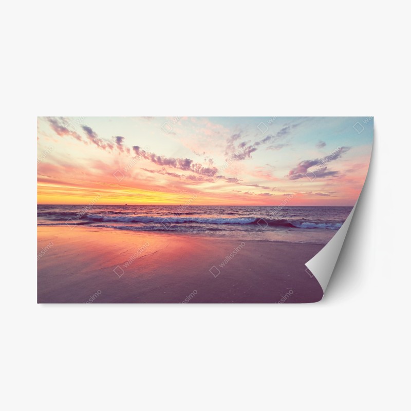 Adesivo riposizionabile tramonto rosa sul mare