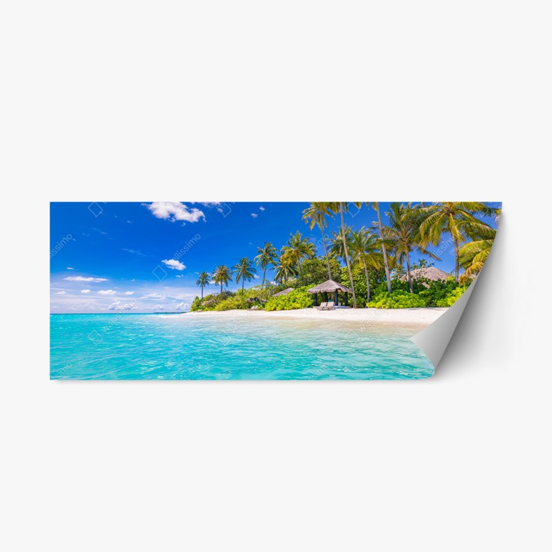 Adesivo riposizionabile paradiso tropicale con palme e mare turchese