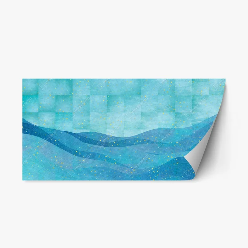 Adesivo riposizionabile onde d'acqua astratte con riflessi dorati