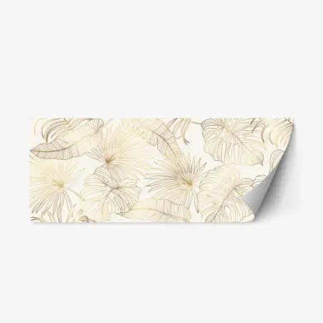 Adesivo riposizionabile fogliame tropicale dorato su fondo crema • Wallissimo®