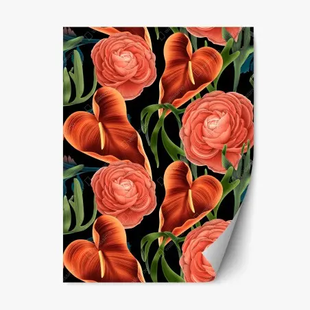 Adesivo riposizionabile bouquet floreale su sfondo nero • Wallissimo®