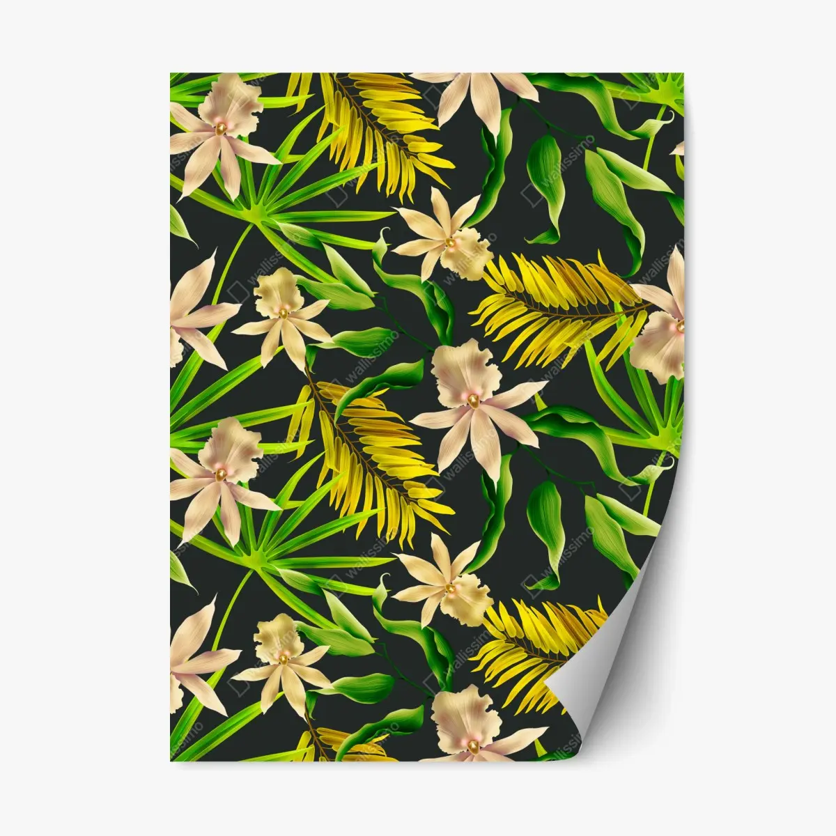Adesivo riposizionabile motivo floreale tropicale su sfondo scuro • Wallissimo®