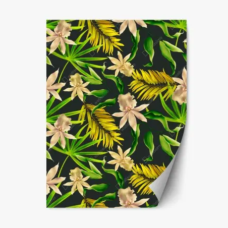 Adesivo riposizionabile motivo floreale tropicale su sfondo scuro • Wallissimo®