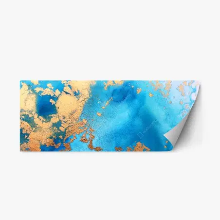 Adesivo riposizionabile onda astratta in blu e oro • Wallissimo®