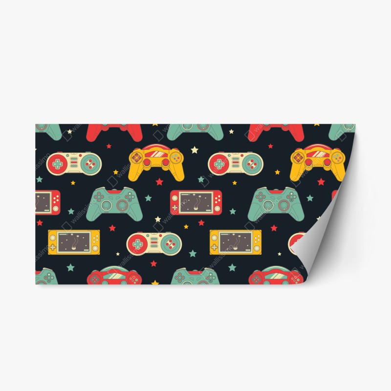 Adesivo riposizionabile motivo giochi retrò con controller colorati