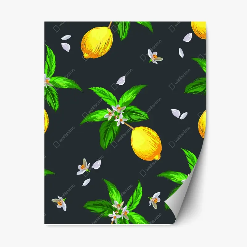 Adesivo riposizionabile motivo di limoni e fiori su sfondo scuro