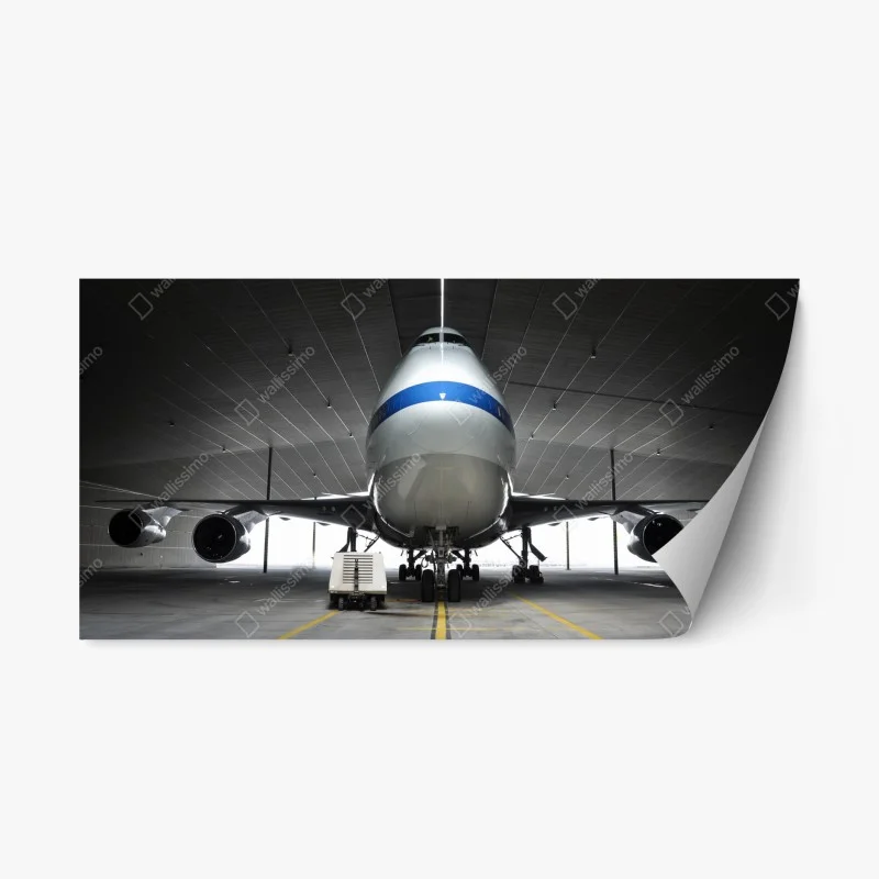 Adesivo riposizionabile maestoso aereo in hangar vista frontale