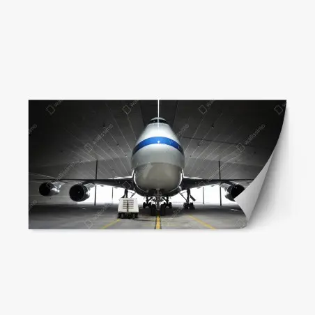 Adesivo riposizionabile maestoso aereo in hangar vista frontale • Wallissimo®