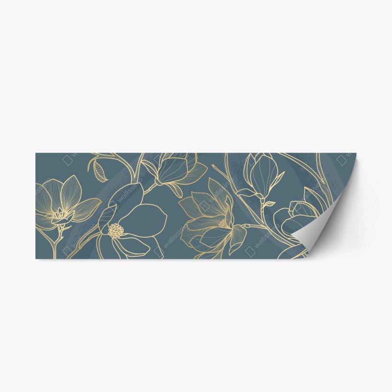 Adesivo riposizionabile elegante motivo floreale dorato su sfondo blu petrolio