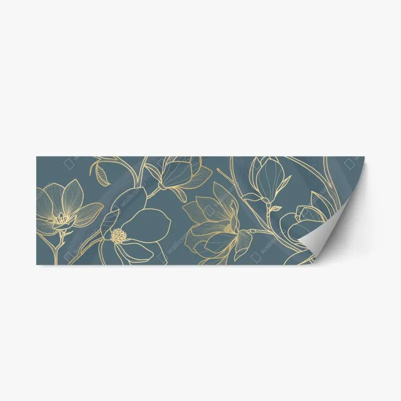 Adesivo riposizionabile elegante motivo floreale dorato su sfondo blu petrolio