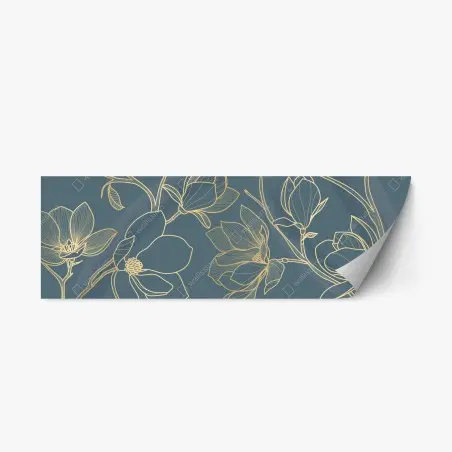 Adesivo riposizionabile elegante motivo floreale dorato su sfondo blu petrolio • Wallissimo®