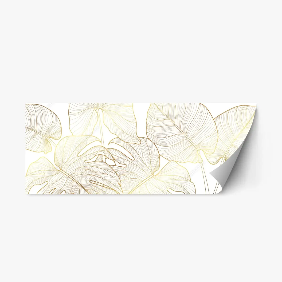 Adesivo riposizionabile eleganza botanica: foglie dorate su sfondo bianco • Wallissimo®