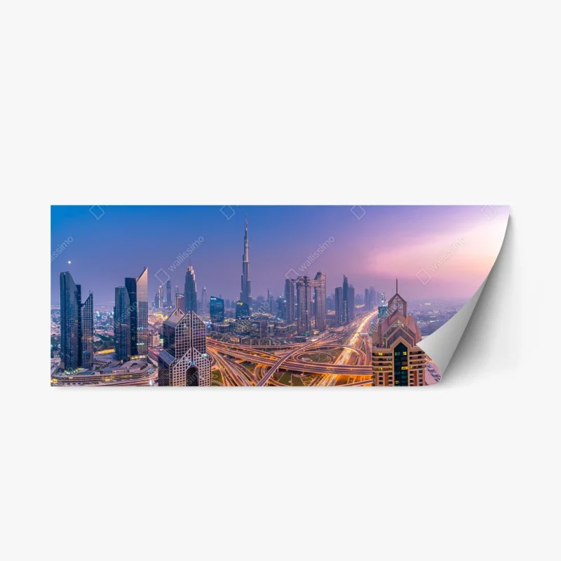 Adesivo riposizionabile panorama notturno di Dubai con skyline moderno