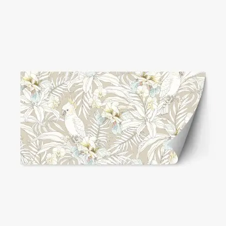 Adesivo riposizionabile cacatua e orchidee in motivo tropicale pastello • Wallissimo®