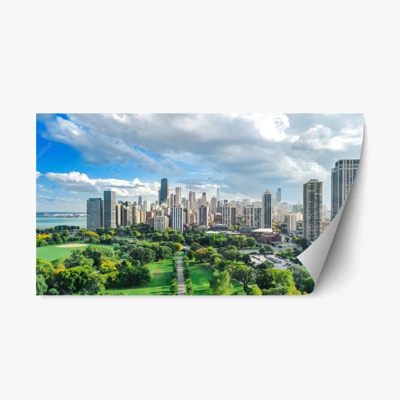 Adesivo riposizionabile panoramica urbana di Chicago con parco e lago