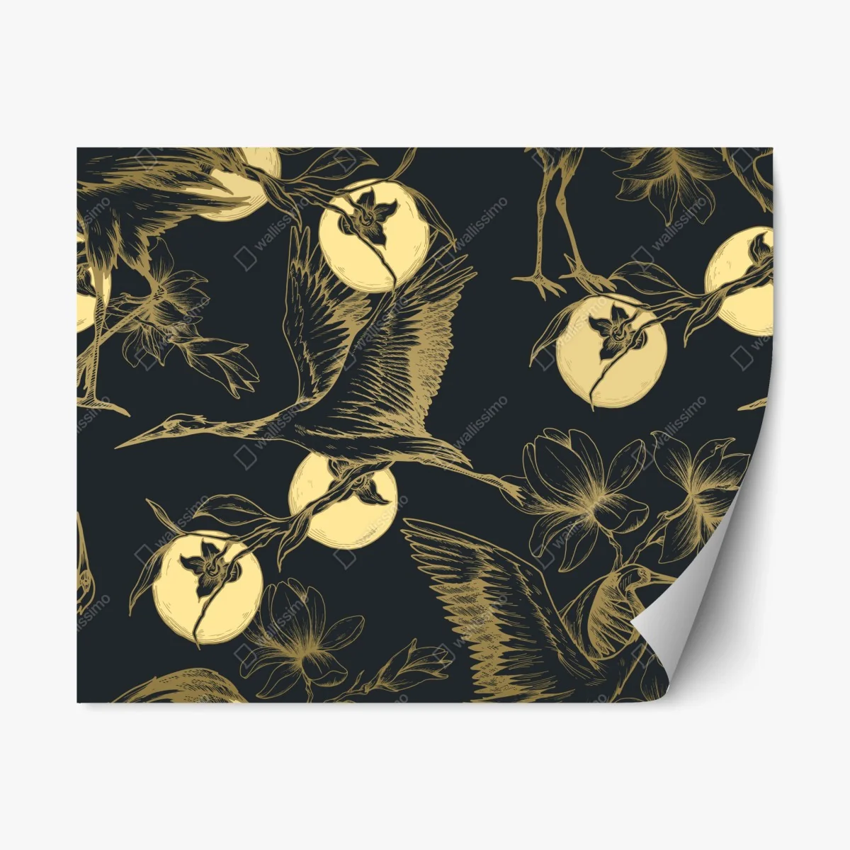 Adesivo riposizionabile aironi e magnolie sotto la luna • Wallissimo® Adesivo riposizionabile aironi e magnolie sotto la luna • Wallissimo®