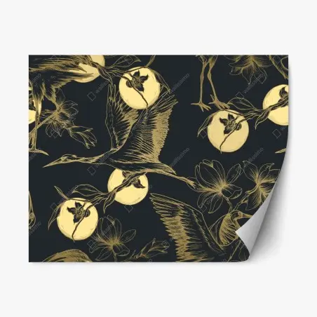 Adesivo riposizionabile aironi e magnolie sotto la luna • Wallissimo®