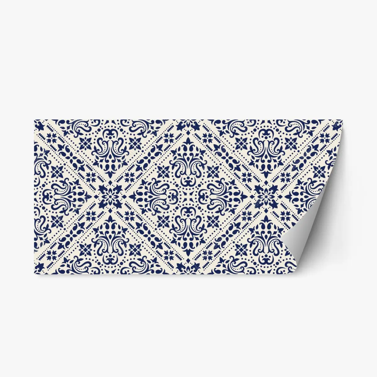 Adesivo riposizionabile motivo damascato blu navy su sfondo crema • Wallissimo®