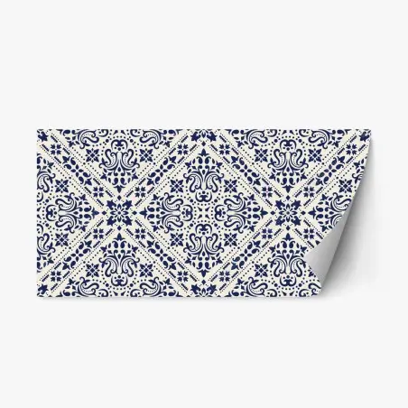 Adesivo riposizionabile motivo damascato blu navy su sfondo crema • Wallissimo®