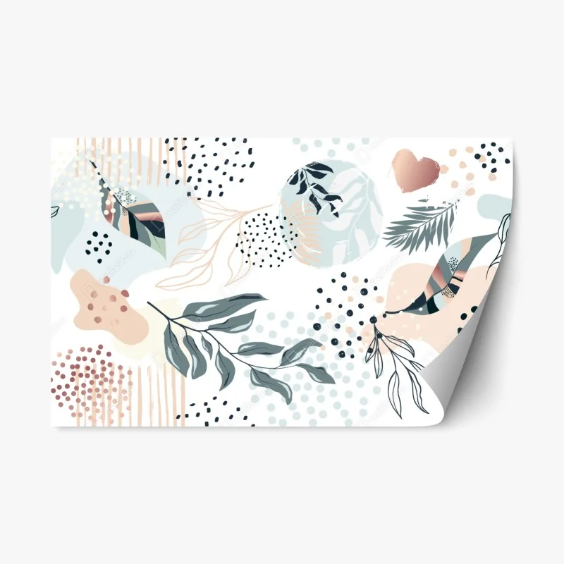 Adesivo riposizionabile motivo botanico astratto in pastello