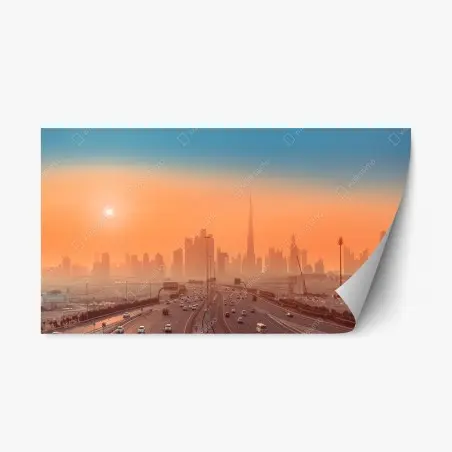 Adesivo riposizionabile skyline di Dubai al tramonto • Wallissimo®