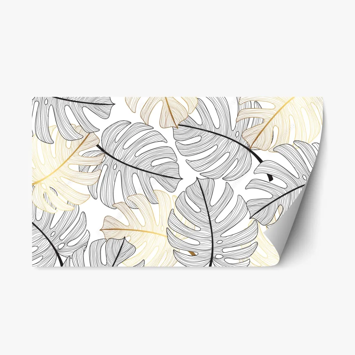 Adesivo riposizionabile eleganza botanica: foglie di monstera in oro e nero • Wallissimo®