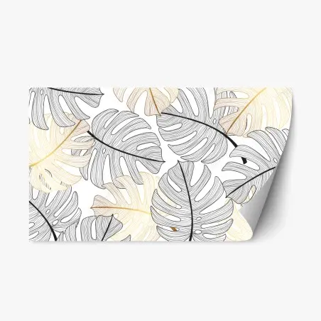 Adesivo riposizionabile eleganza botanica: foglie di monstera in oro e nero • Wallissimo®