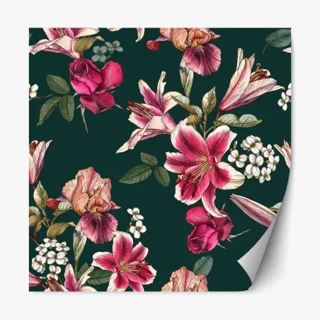 Adesivo riposizionabile eleganza floreale su fondo verde smeraldo • Wallissimo®