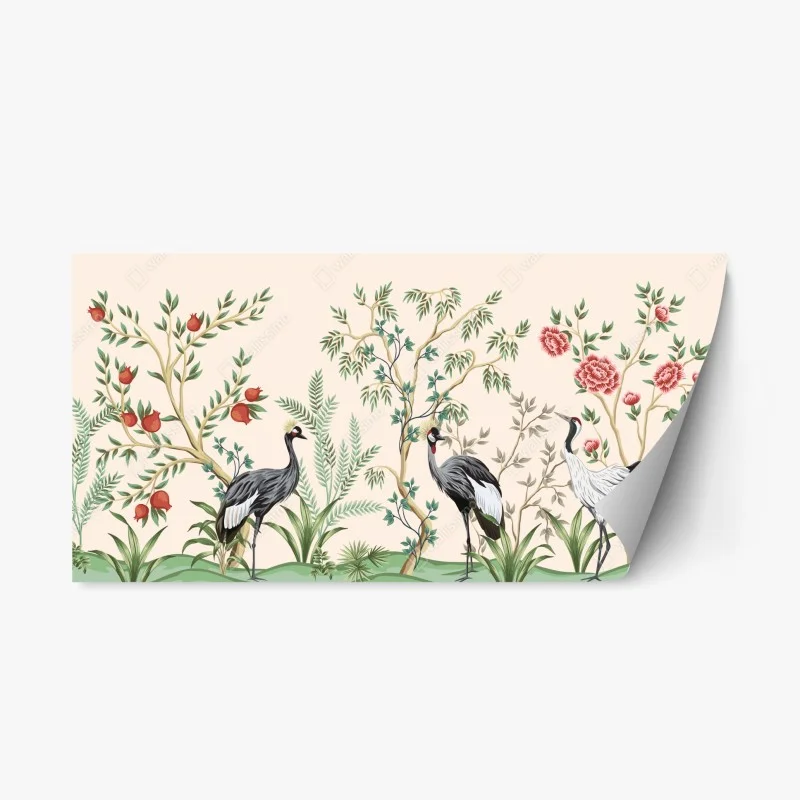 Adesivo riposizionabile giardino botanico con gru e peonie